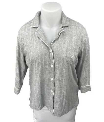 Lauren Ralph Lauren Gray Striped 3/4 Sleeve Button Down Sleep Pajama Top Size XL