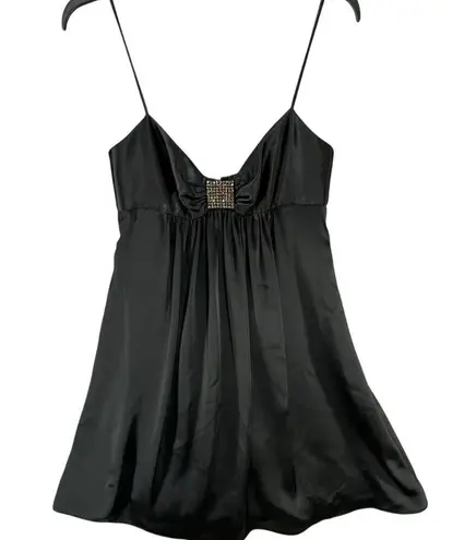ABS Y2K Babydoll Dress 4 Black Satin Mini Rhinestone Dark Fairy Retro Vintage