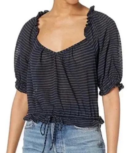 Free People NWT  Dorothy Crop Top Y2k Black Stripe sz LARGE