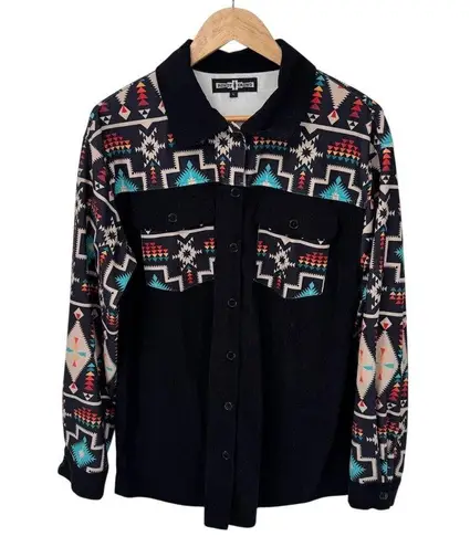 Rowdy Crowd Southwest Cowgirl Corduroy Button Front Shirt Jacket Womens L Black Size L
