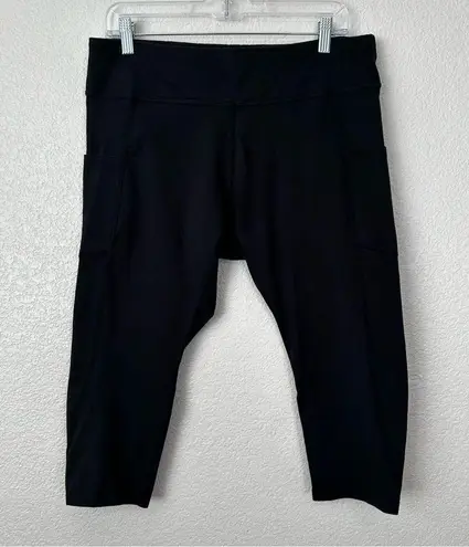 Pact Organic Cotton Black Side Pockets Cropped Leggings, Size XL