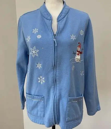 Breckenridge zippered sweatshirt blue snowflakes snowman cardigan jacket LP