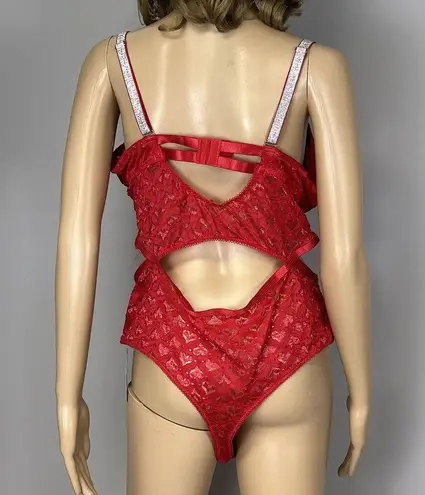 New Body Rage Size 3X Plus Red Charm Bodysuit Underwire Lined Cups Sheer Lace
