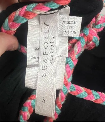 Seafolly black 100% cotton gauze maxi dress braided strappy neck tie size small