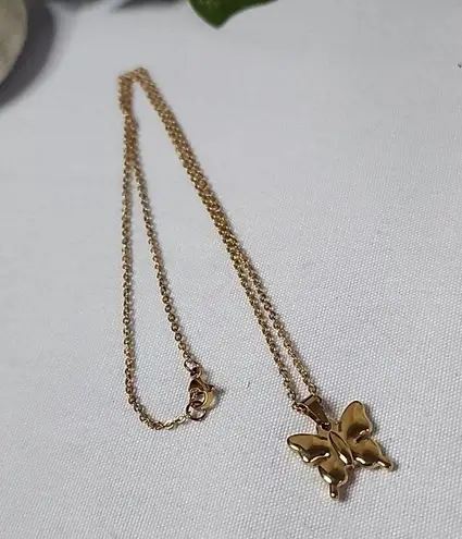 Gold Stainless Steel Butterfly Charm Pendant on a 1chChain Necklace