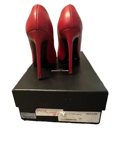 Saint Laurent  Red Rouge Leather Stiletto Heels Size 38.5/8.5