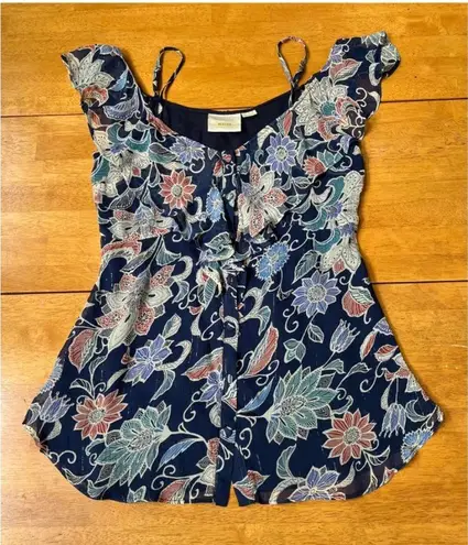 Anthropologie  Maeve Mariposa Floral Tank Top Open Shoulder Blouse, Size XS