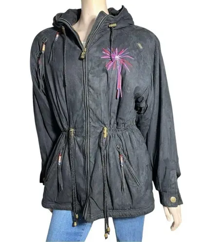 Skea Paris Vail Vintage Size 6 Black Sunburst Beaded Tassel Sueded Winter Jacket