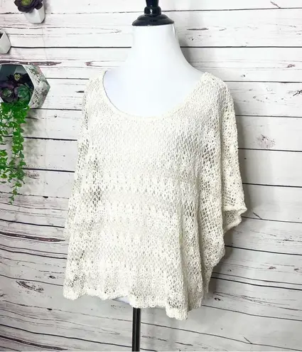 Staring At Stars Cream Open Knit Crochet Boxy Top Size Medium/Large