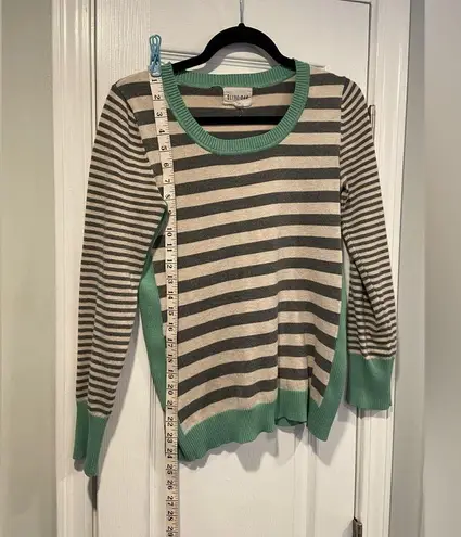 Olive & Oak Size S Striped Pullover Sweater Gray Cream Mint Ribbed Contrast
