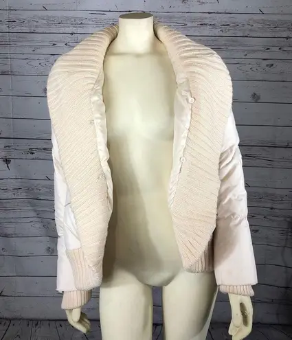 BCBGMAXAZRIA  Cream Puffer Sweater Jacket with knit shawl collar & cuffs size XS