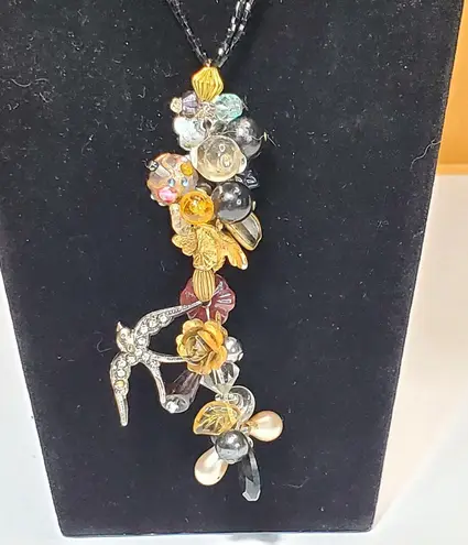 Retro Bee Rose Bird Bead Cluster Necklace Extra Long Y Drop 32" Boho Bohemian