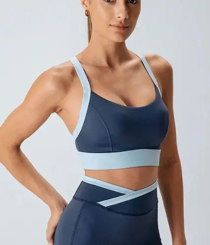Berlook Activewear Navy Contrast U Neck Sports Bra