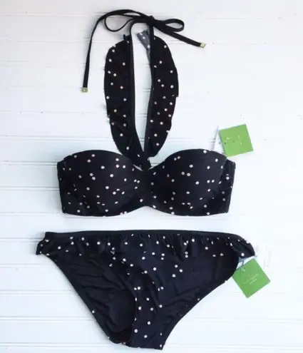 Kate Spade  Anna Maria Island Black & Pink Polka Dot Bikini Size Medium NWT