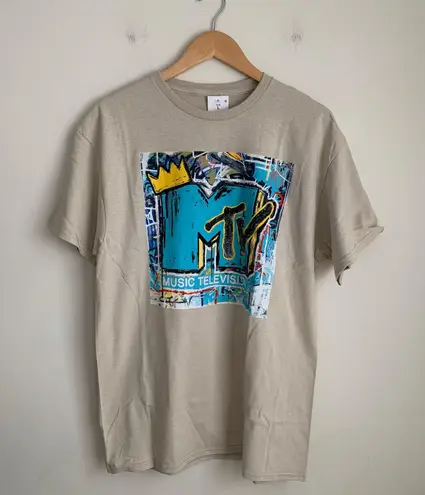 MTV Brand MTV Graffiti Logo Beige Short Sleeve Graphic T-Shirt Large