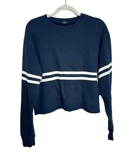 Brandy Melville  Cropped Sweatshirt Navy Blue White Stripe John Galt OS