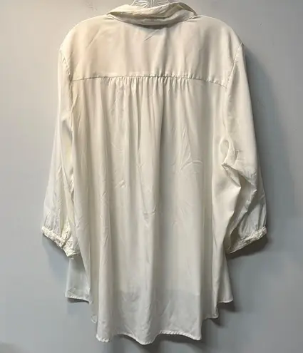 Jennifer Grace Jennifer & Grace Blouse Elegant Cream Lace Trim Button Front 3/4 Sleeve 3X Plus