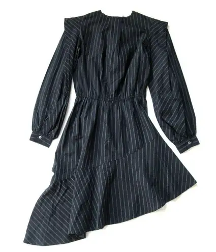 Joie NWT  Rasheda in Caviar Black Pinstripe Stripe Assymetrical Shirt Dress XXS