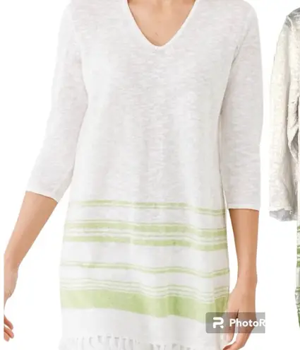 J.Jill linen white green fringe top coverup S