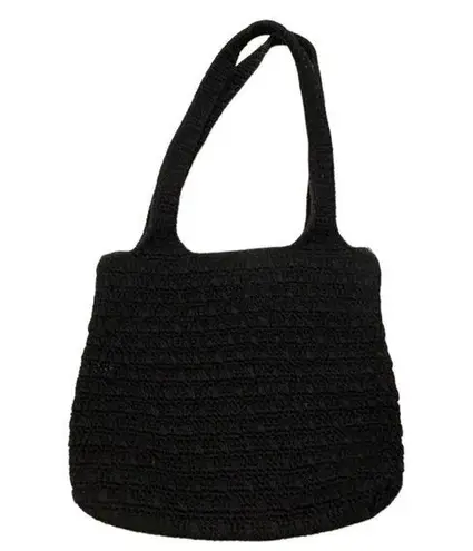 The Sak Black Crochet Knit Two Straps Lined Compartment Zip Pocket Shoulder Bag