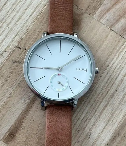 WY Modern Ladies Watch Large Round White Dial Genuine Leather Strap