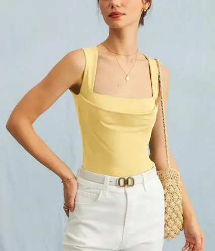 Rihoas Yellow Square Neck Ruched Tank Top