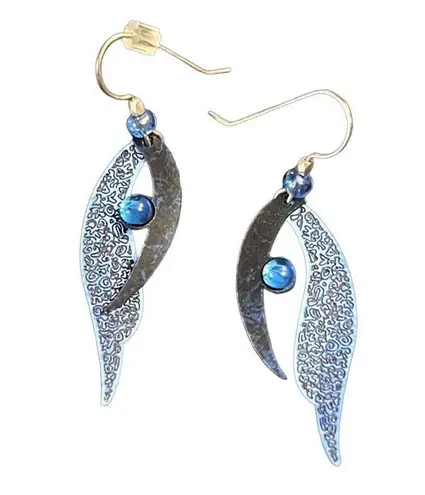 Sky Navy Blue Folded Wings Drop Hook Earrings