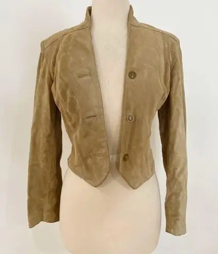 Vintage blazer cropped suede leather boho jacket Tan