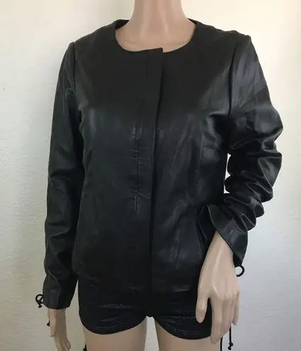 Ecru Black Lambskin Leather Jacket M