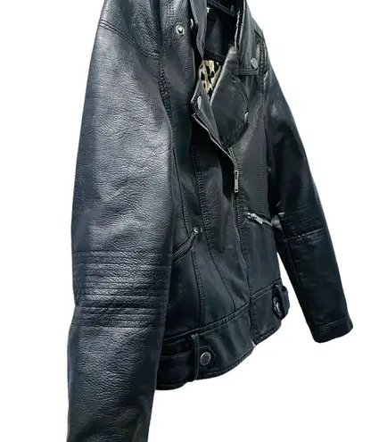 Oat New York Faux Leather Jacket Leopard Print Lining Women's Size Small