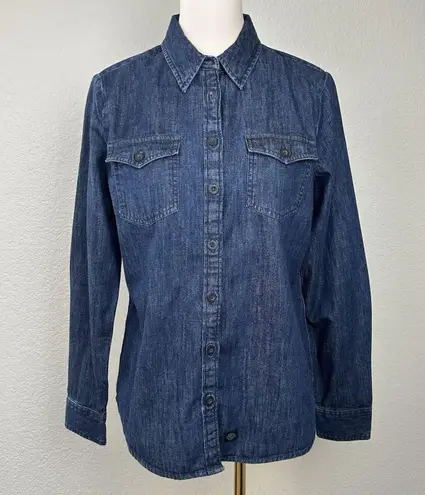 Harley Davidson Women's Denim Button Up Shirt Blue Dark Wash Biker Size M Size M