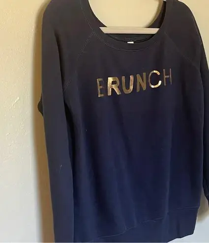 Sarah Marie Running Brunch Wide Neckline Sweatshirt Navy Blue Gold Small