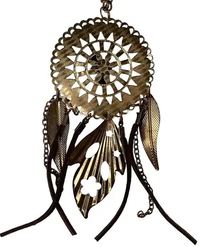 Sun Catcher Statement Necklace Boho Chic Dream Catcher Tassel Leaves Jewelry u Gold