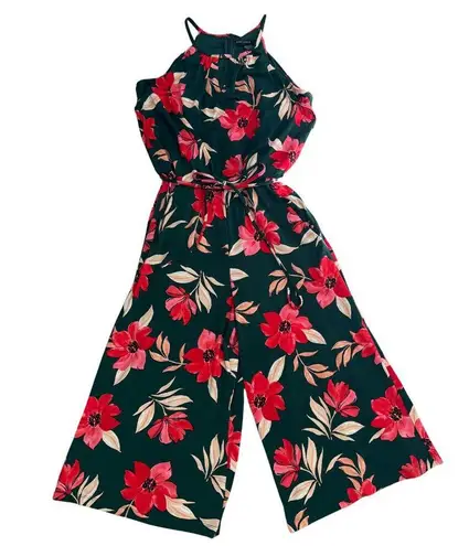 Maggy London Green Floral Cropped Wide Leg Halter Jumpsuit Sleeveless NWOT 0