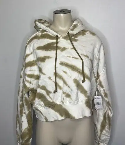 Good American  Women's Size 2 Cropped & Cool Hoodie White Tan Putty Tie Dye NWT