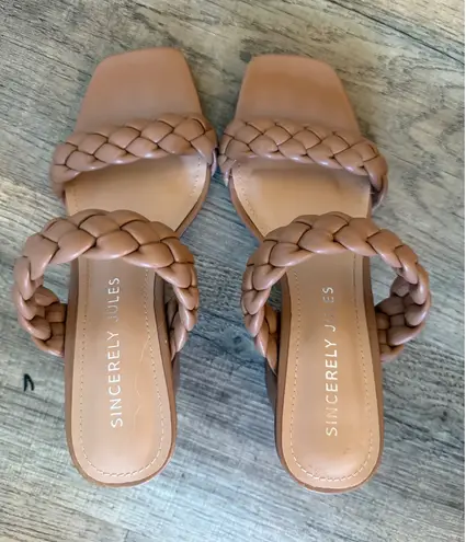 Sincerely Jules Braided Heeled Sandals Mules Slip On Tan Square Toe 8M
