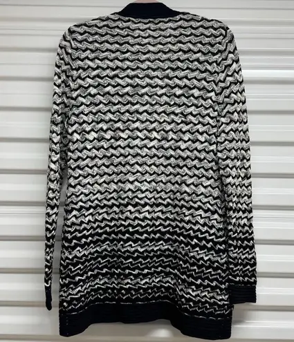 Adrienne Vittadini Black & White Open Front Knit Sweater Cardigan Size S Preppy