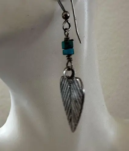 Sterling Silver Leaf & Turquoise Dangle Earrings