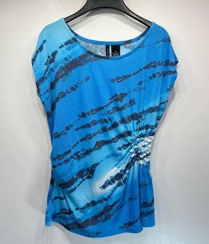 New Directions Blue and Black Sleeveless Knit Top Ruched Gathered Side Size XL