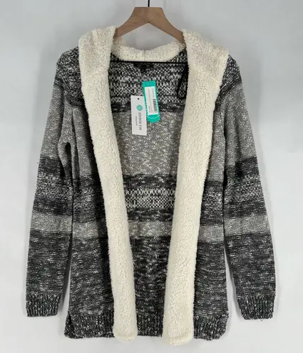 Lety & Me Dockerie Sherpa Trim Hooded Open Front Cardigan Gray Womens Size S