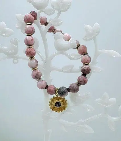 Pink Beaded Bracelet w/ Sunflower Charm