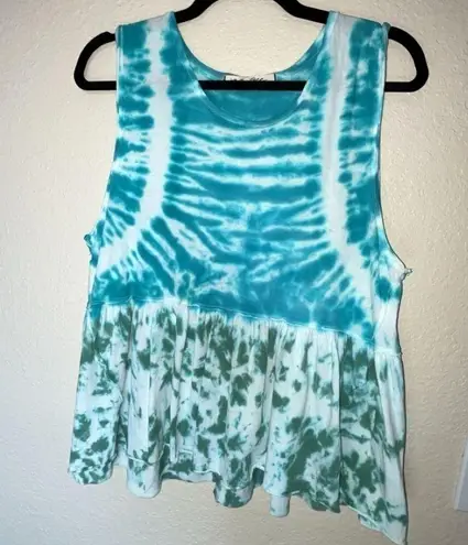 We The Free Free People  Teal Sleeveless Tie-dye Anytime Peplum tank top  SIZE M