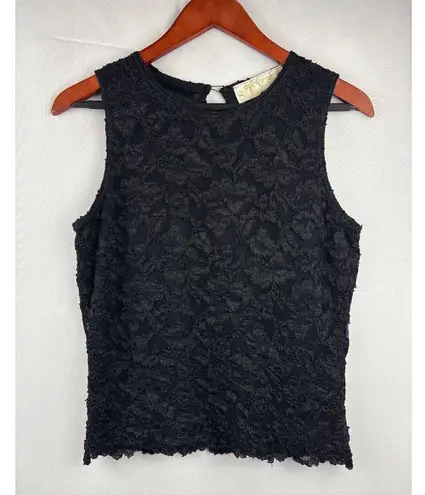 California Style Black Lace Sleeveless Top Large Nylon Made In USA
