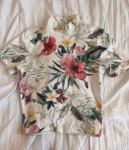 Papaya Floral Design Cropped Shirt