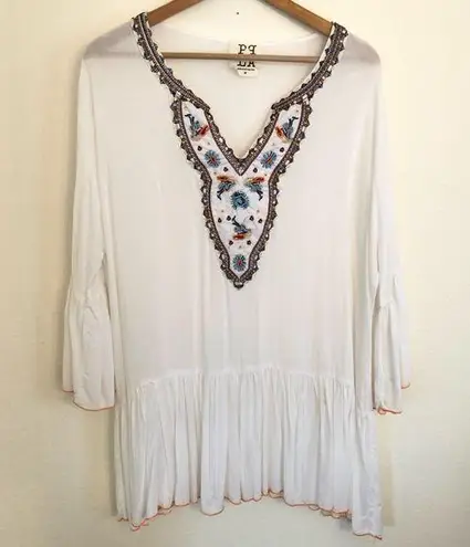 PPLA Beaded embroidered Boho Tunic/dress bell sleeves M