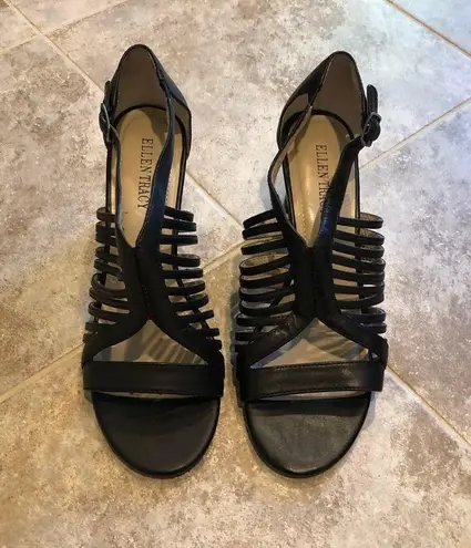 Ellen Tracy Miles leather open toe heels s…