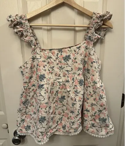 &merci &Merci Large Blouse Top Floral Ruffle Babydoll Tank Tie Bow Back 100% Cotton