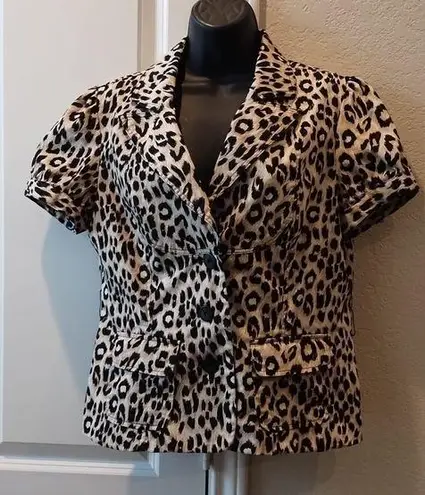 Sharagano Studio Women Leopard Print Short Sleeve Blouse Size M