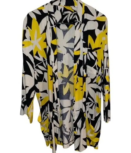 cream with yellow and black print linen blend , oversized statement blazer Size M