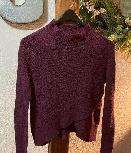 Free People  Gauze Linen Blend Knit Mock Neck Crop Sweater, Maroon XS